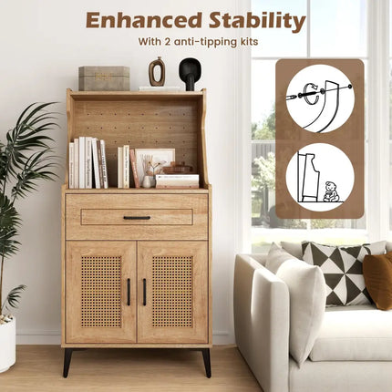 Coffee Bar Cabinet with Pegboard Storage Drawer and Adjustable Shelf-Oak - Oak - Sideboards Cabinets & Buffets