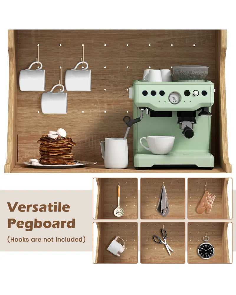 Coffee Bar Cabinet with Pegboard Storage Drawer and Adjustable Shelf-Oak - Oak - Sideboards Cabinets & Buffets