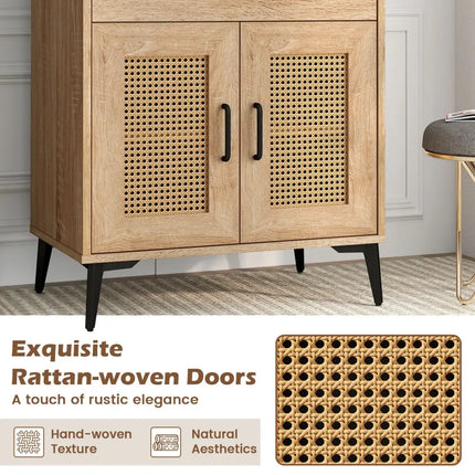 Coffee Bar Cabinet with Pegboard Storage Drawer and Adjustable Shelf-Oak - Oak - Sideboards Cabinets & Buffets