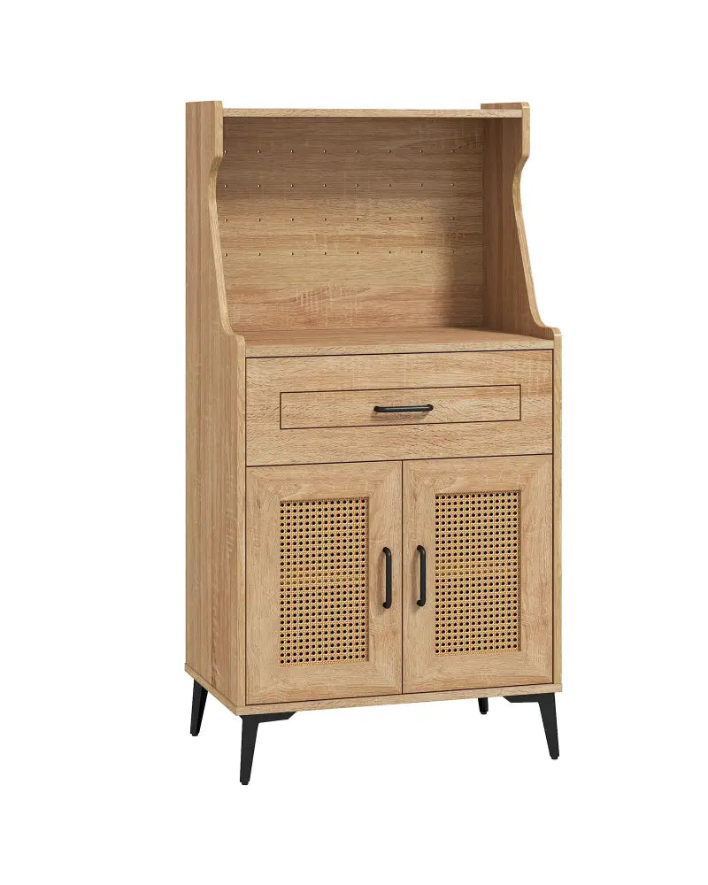 Coffee Bar Cabinet with Pegboard Storage Drawer and Adjustable Shelf-Oak - Oak - Sideboards Cabinets & Buffets
