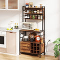Coffee Bar Cabinet with S-Shaped Hooks and Wine Bottle Holders-Rustic Brown - Rustic Brown - Wine Racks