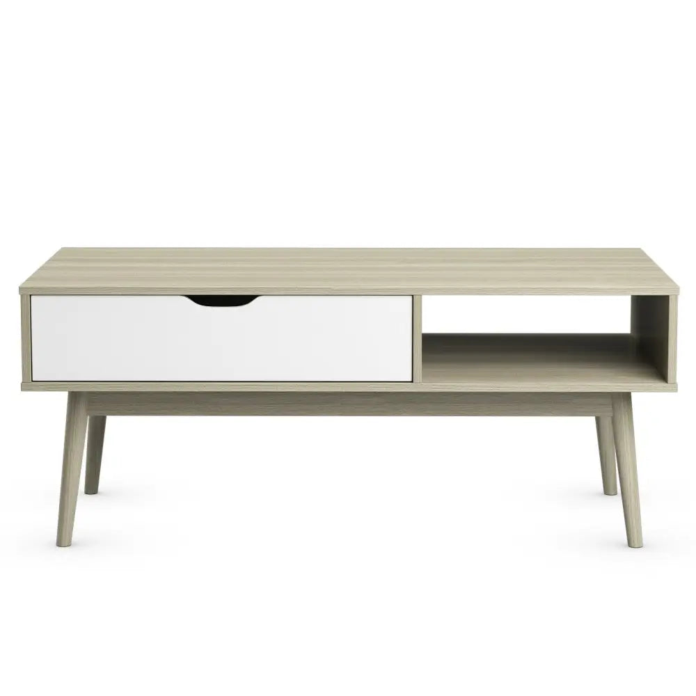 Coffee Cocktail Accent Table with Drawer and Storage Shelf-Gray - Gray - Coffee Tables