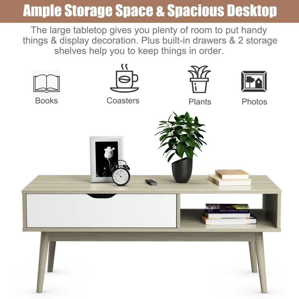 Coffee Cocktail Accent Table with Drawer and Storage Shelf-Gray - Gray - Coffee Tables