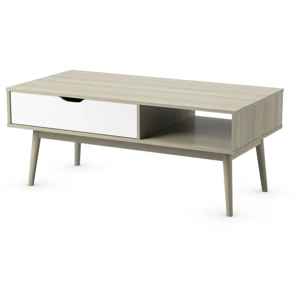 Coffee Cocktail Accent Table with Drawer and Storage Shelf-Gray - Gray - Coffee Tables