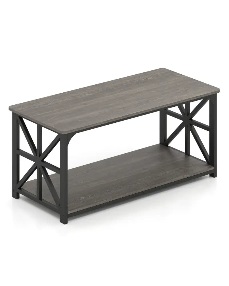 Coffee Table 2-Tier Center Table with Storage Shelf-Oak - Oak - Coffee Tables