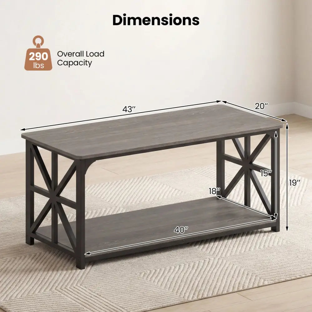 Coffee Table 2-Tier Center Table with Storage Shelf-Oak - Oak - Coffee Tables