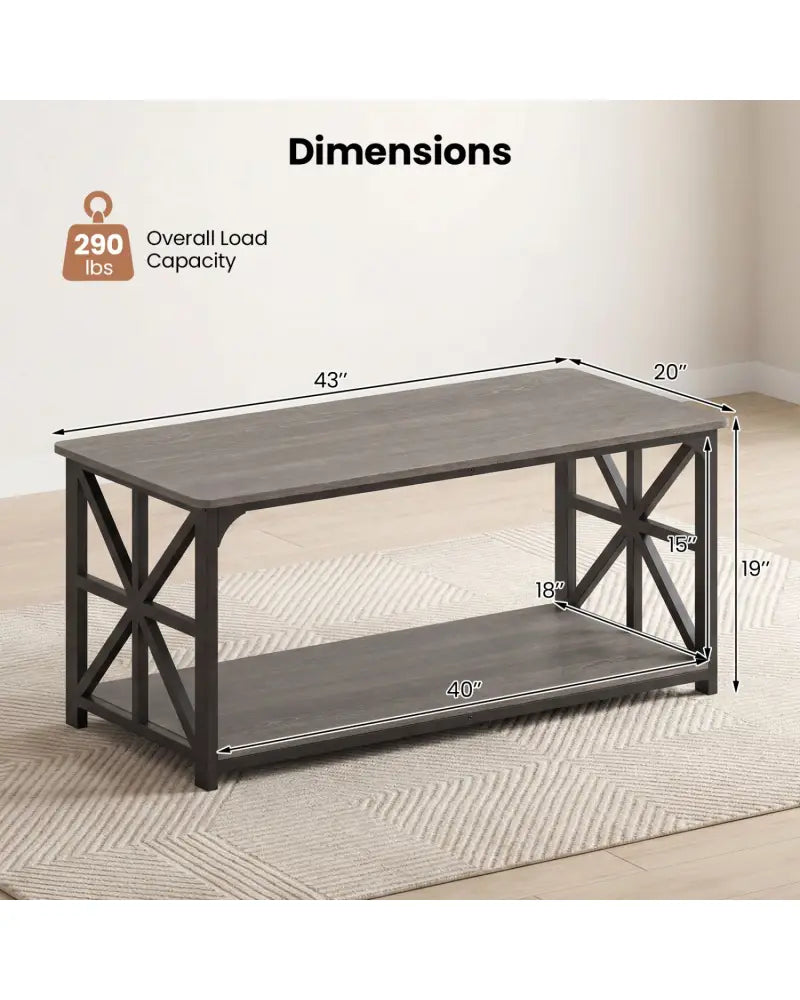 Coffee Table 2-Tier Center Table with Storage Shelf-Oak - Oak - Coffee Tables