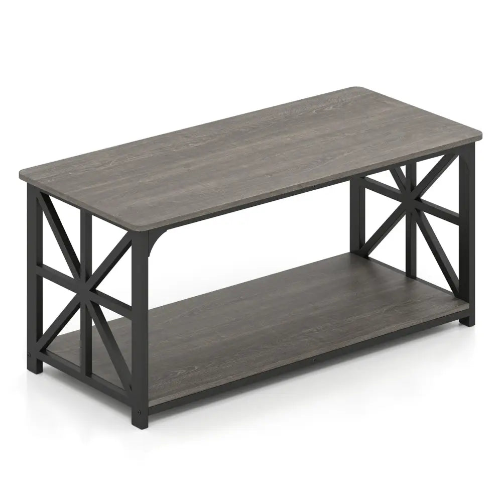 Coffee Table 2-Tier Center Table with Storage Shelf-Oak - Oak - Coffee Tables