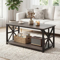 Coffee Table 2-Tier Center Table with Storage Shelf-Oak - Oak - Coffee Tables