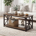 Coffee Table 2-Tier Center Table with Storage Shelf-Rustic Brown - Rustic Brown - Coffee Tables