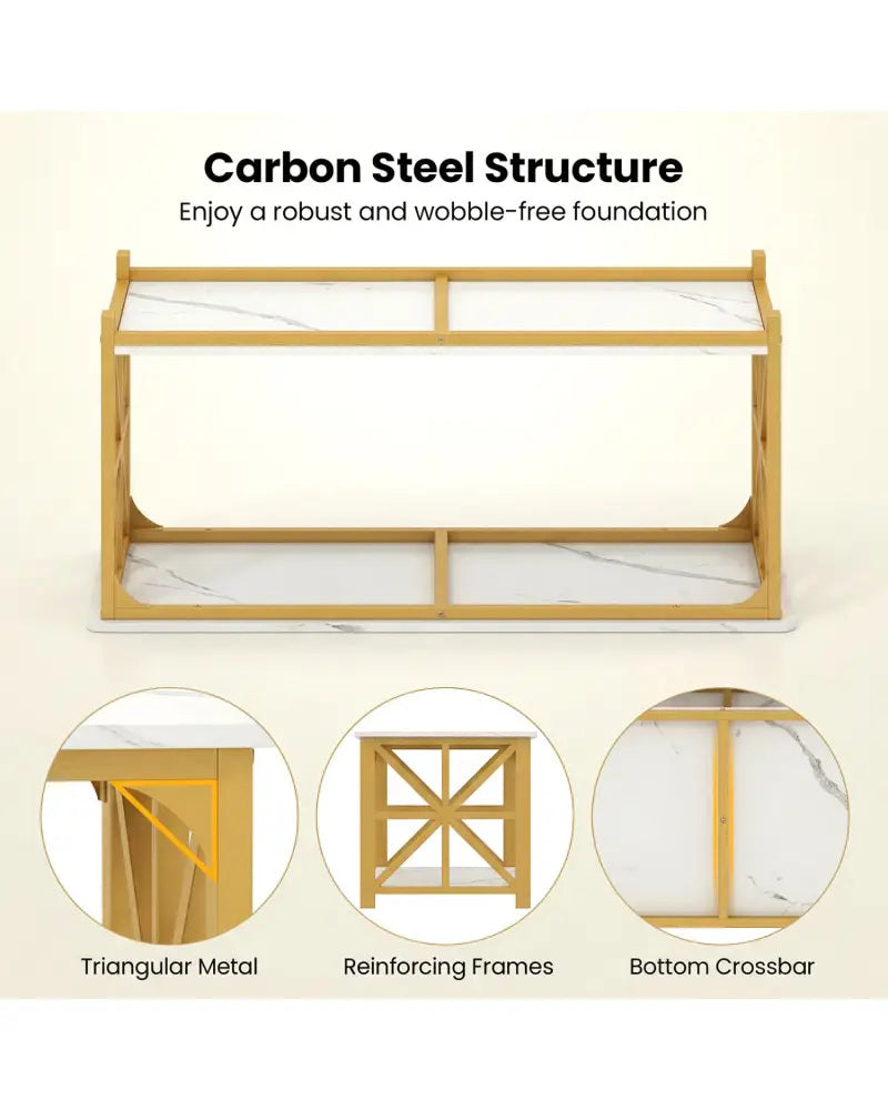 Coffee Table 2-Tier Center Table with Storage Shelf-White and Golden - White & Golden - Coffee Tables