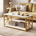 Coffee Table 2-Tier Center Table with Storage Shelf-White and Golden - White & Golden - Coffee Tables