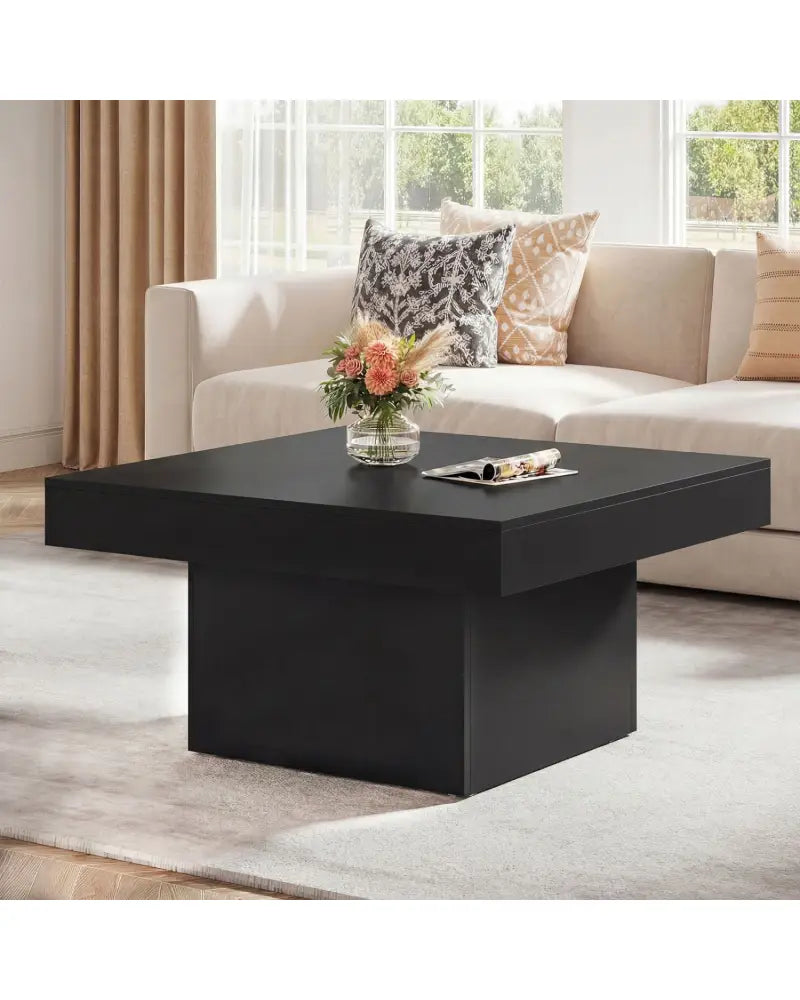 Coffee Table Accent Table with LED Lights and Dynamic Modes-Black - Black - Coffee Tables