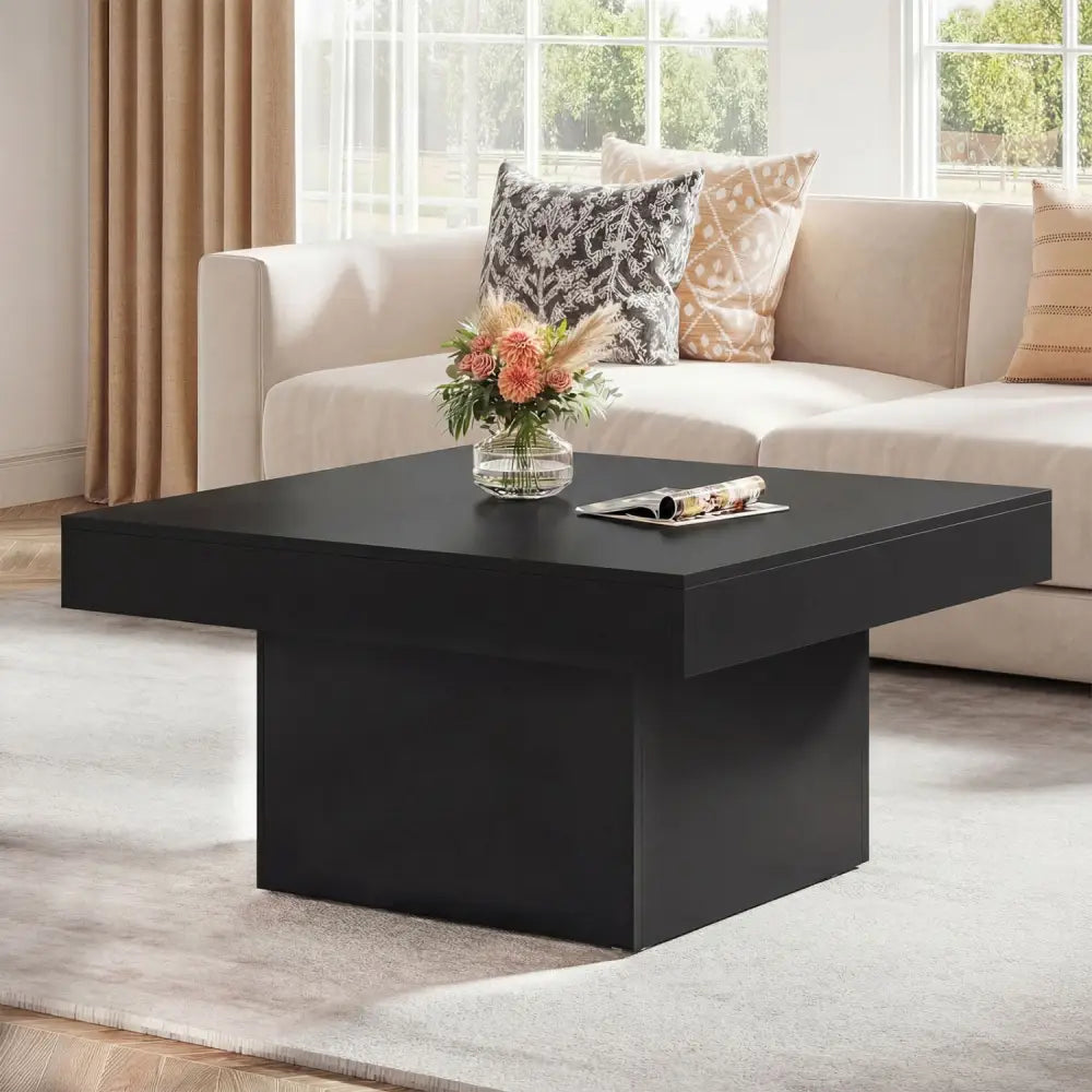 Coffee Table Accent Table with LED Lights and Dynamic Modes-Black - Black - Coffee Tables