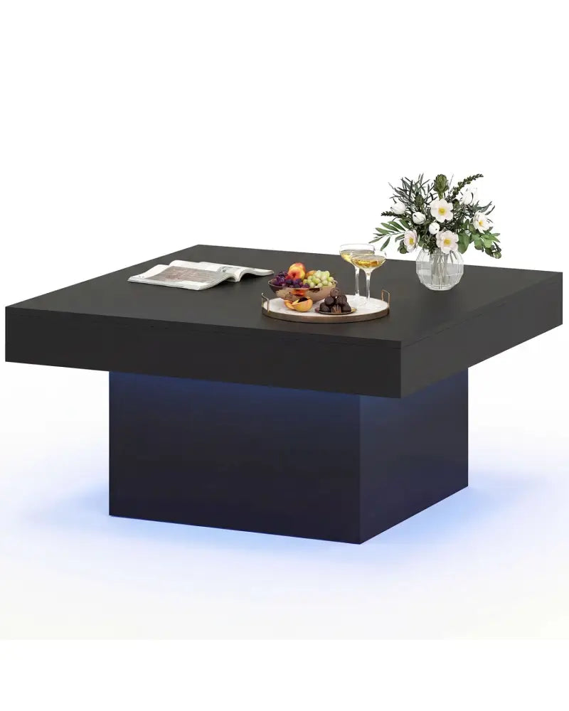 Coffee Table Accent Table with LED Lights and Dynamic Modes-Black - Black - Coffee Tables