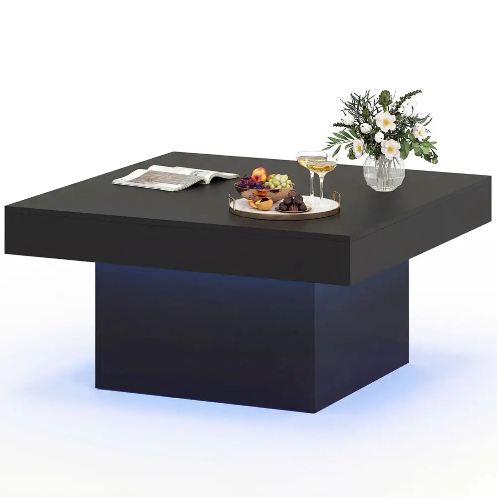 Coffee Table Accent Table with LED Lights and Dynamic Modes-Black - Black - Coffee Tables