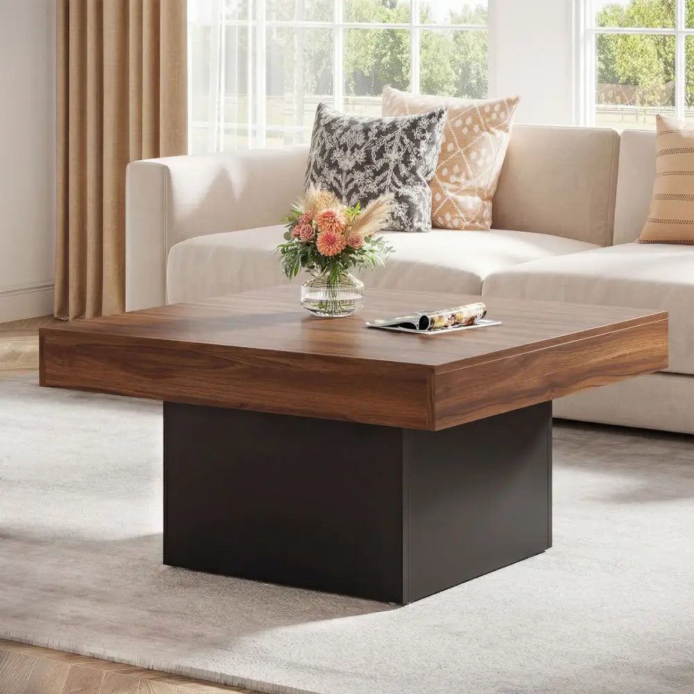 Coffee Table Accent Table with LED Lights and Dynamic Modes-Rustic Brown - Rustic Brown - Coffee Tables