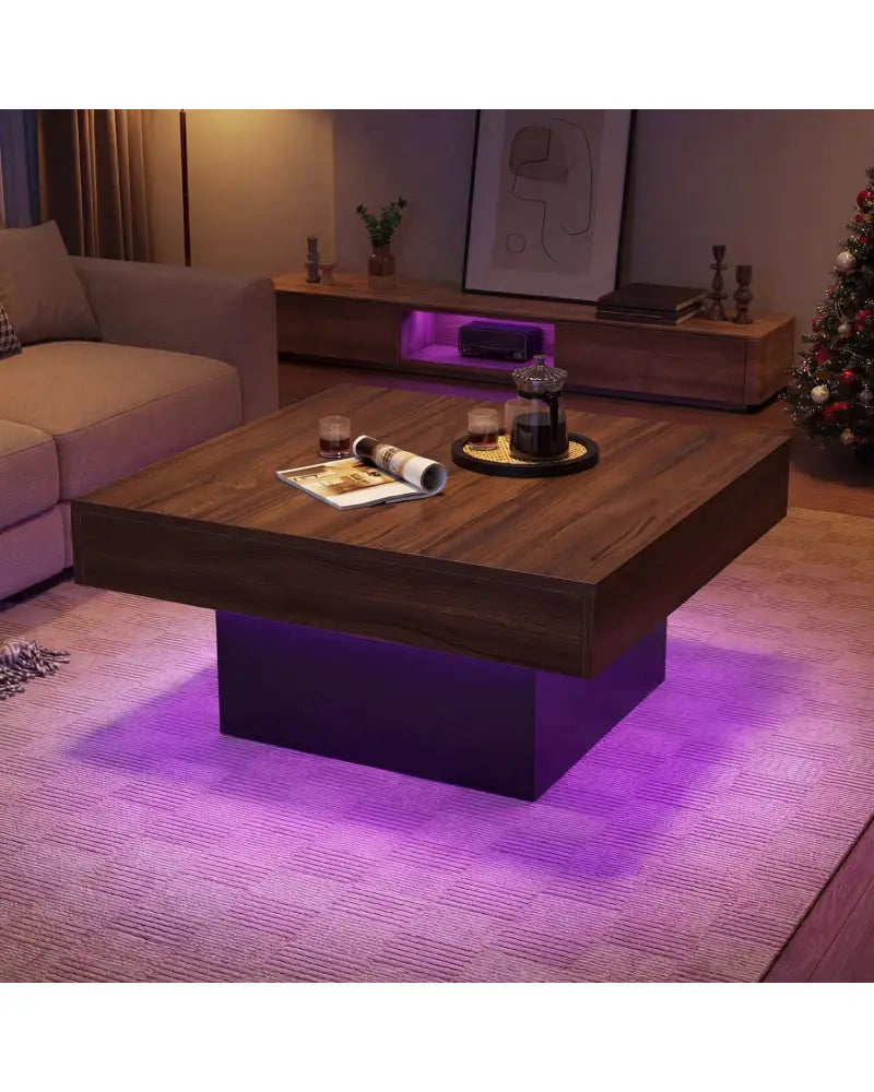 Coffee Table Accent Table with LED Lights and Dynamic Modes-Rustic Brown - Rustic Brown - Coffee Tables