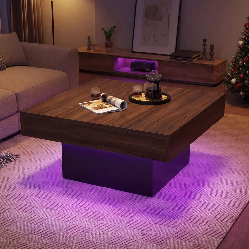 Coffee Table Accent Table with LED Lights and Dynamic Modes-Rustic Brown - Rustic Brown - Coffee Tables