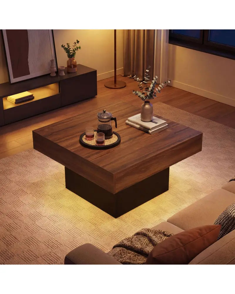 Coffee Table Accent Table with LED Lights and Dynamic Modes-Rustic Brown - Rustic Brown - Coffee Tables