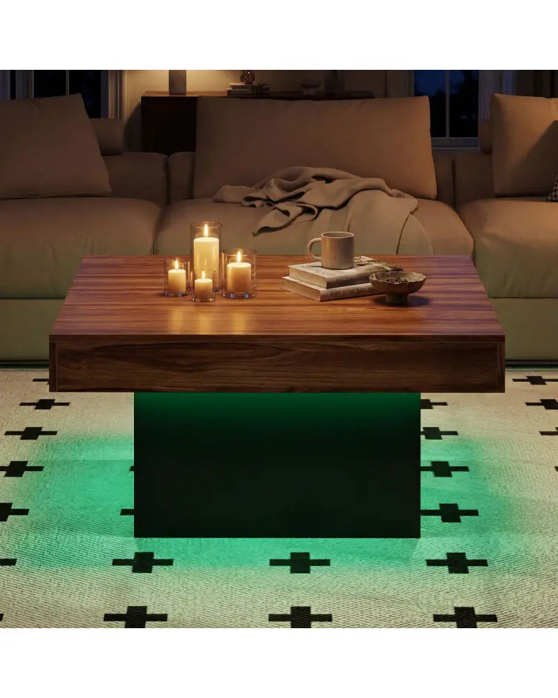 Coffee Table Accent Table with LED Lights and Dynamic Modes-Rustic Brown - Rustic Brown - Coffee Tables