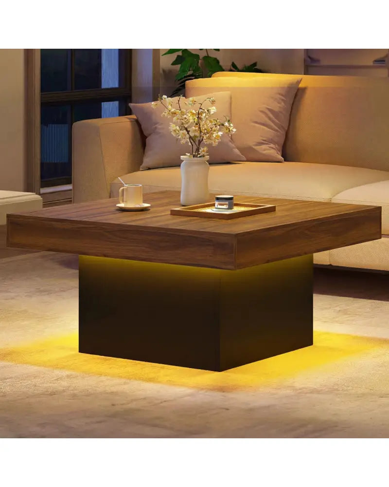 Coffee Table Accent Table with LED Lights and Dynamic Modes-Rustic Brown - Rustic Brown - Coffee Tables