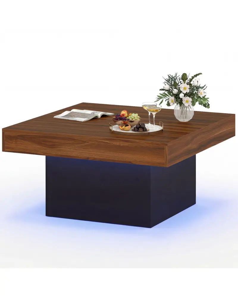Coffee Table Accent Table with LED Lights and Dynamic Modes-Rustic Brown - Rustic Brown - Coffee Tables