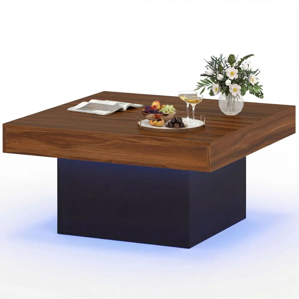 Coffee Table Accent Table with LED Lights and Dynamic Modes-Rustic Brown - Rustic Brown - Coffee Tables