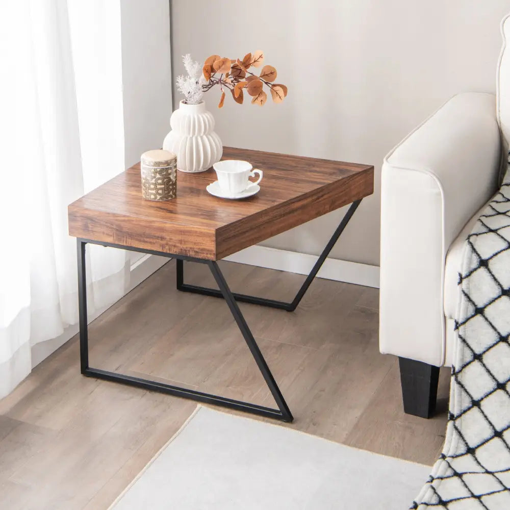 Coffee Table Set of 2 with Powder Coated Metal Legs-Black - Black - Coffee Tables
