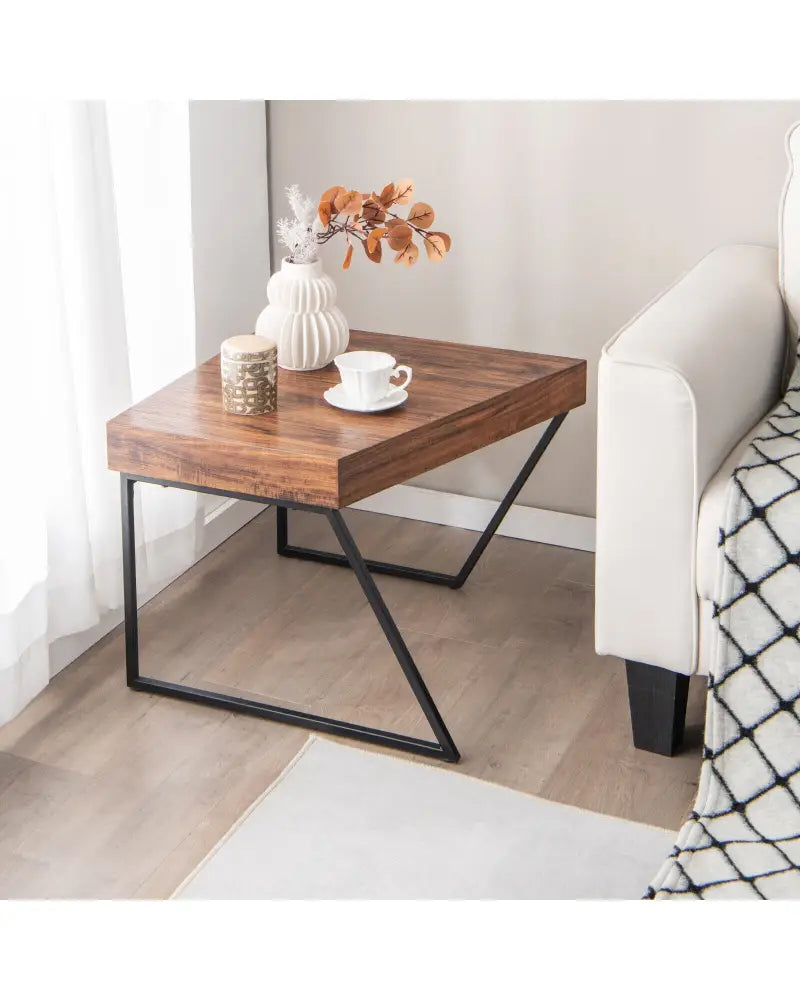 Coffee Table Set of 2 with Powder Coated Metal Legs-Black - Black - Coffee Tables