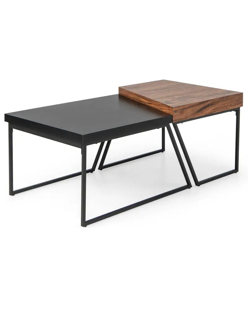 Coffee Table Set of 2 with Powder Coated Metal Legs-Black - Black - Coffee Tables