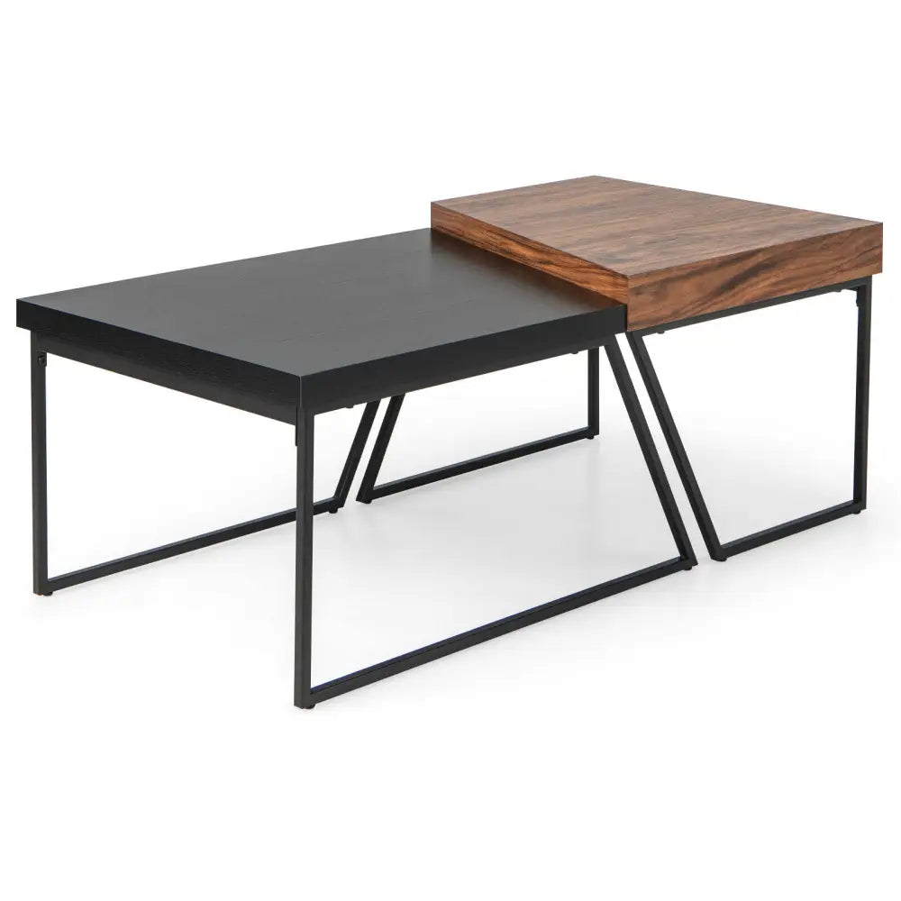 Coffee Table Set of 2 with Powder Coated Metal Legs-Black - Black - Coffee Tables
