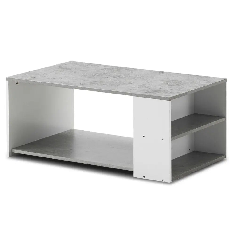 Coffee Table Sofa Side Table with Storage Shelves-Gray - Gray - Coffee Tables