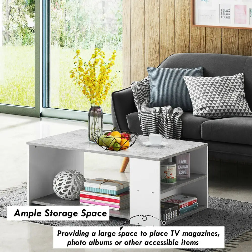 Coffee Table Sofa Side Table with Storage Shelves-Gray - Gray - Coffee Tables