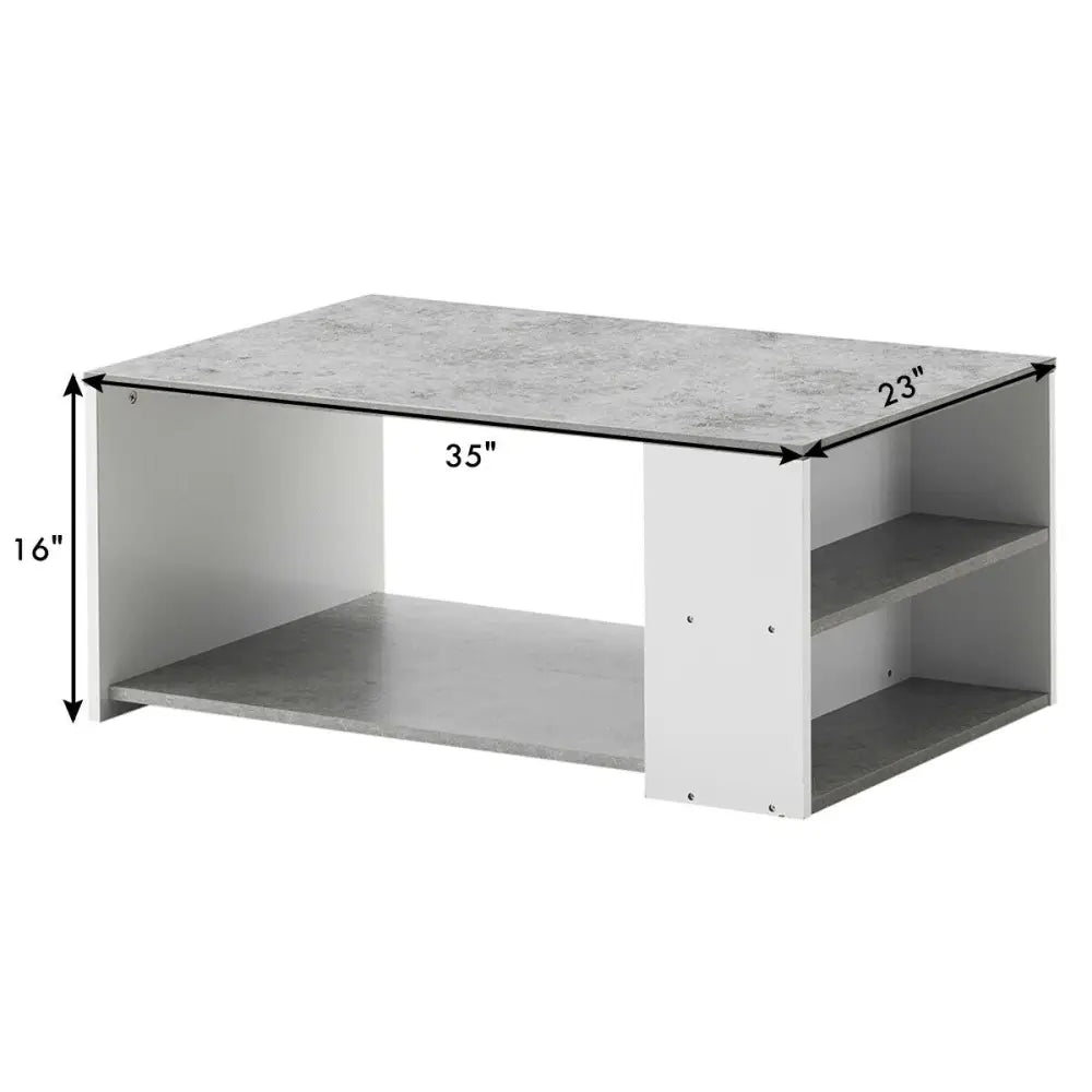 Coffee Table Sofa Side Table with Storage Shelves-Gray - Gray - Coffee Tables