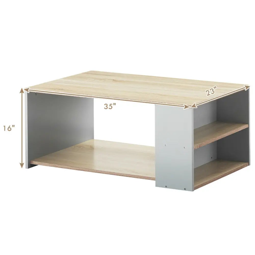 Coffee Table Sofa Side Table with Storage Shelves-Natural - Natural - Coffee Tables