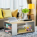 Coffee Table Sofa Side Table with Storage Shelves-Natural - Natural - Coffee Tables