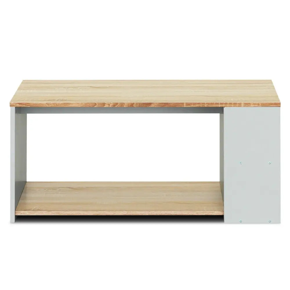 Coffee Table Sofa Side Table with Storage Shelves-Natural - Natural - Coffee Tables