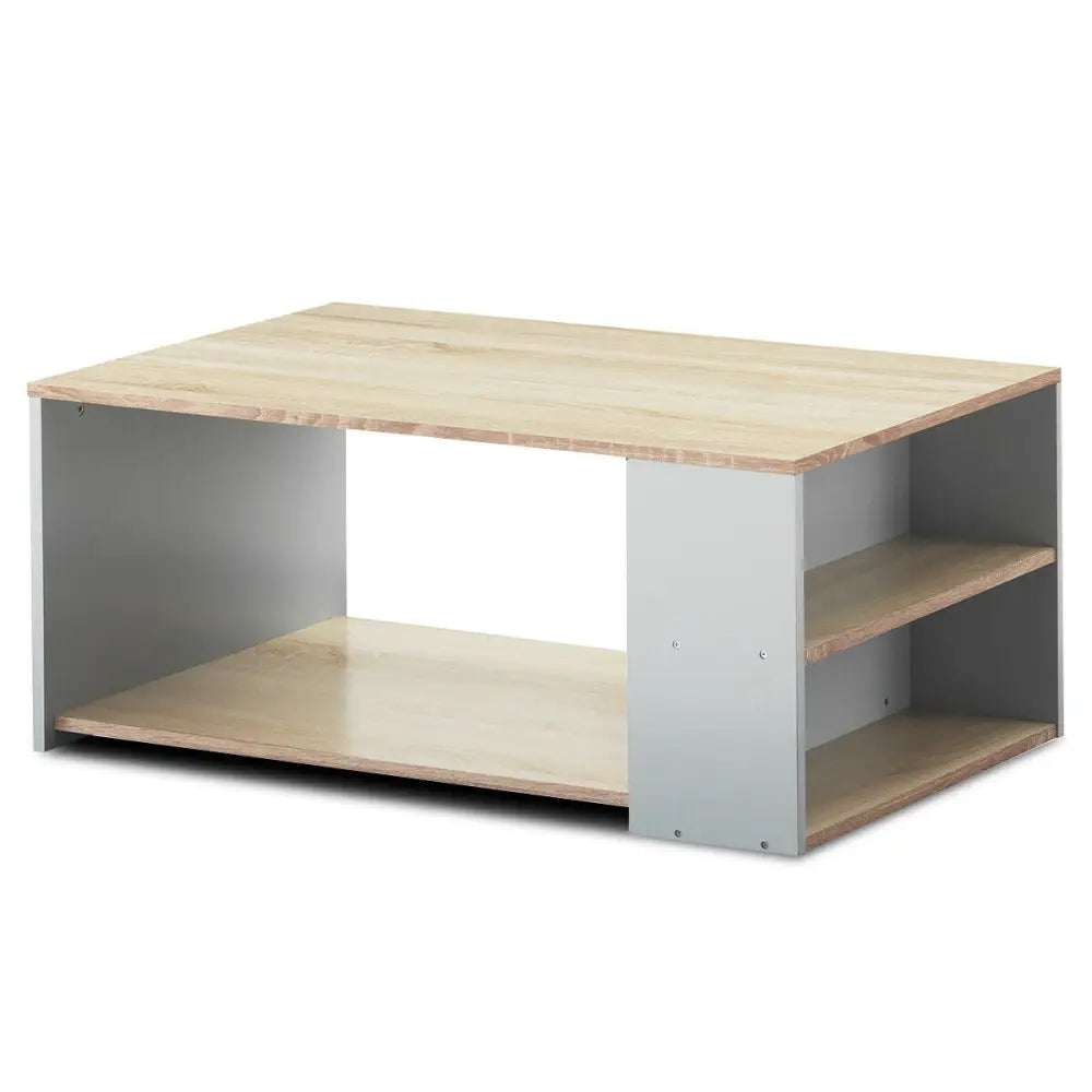 Coffee Table Sofa Side Table with Storage Shelves-Natural - Natural - Coffee Tables