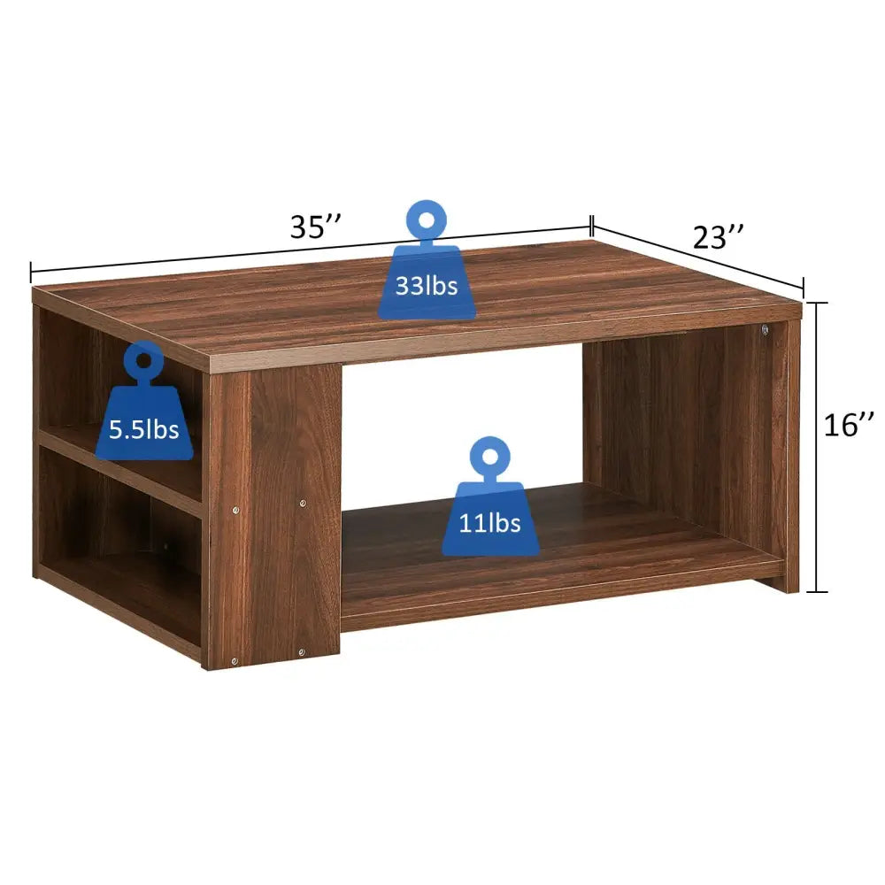Coffee Table Sofa Side Table with Storage Shelves-Walnut - Walnut - Coffee Tables
