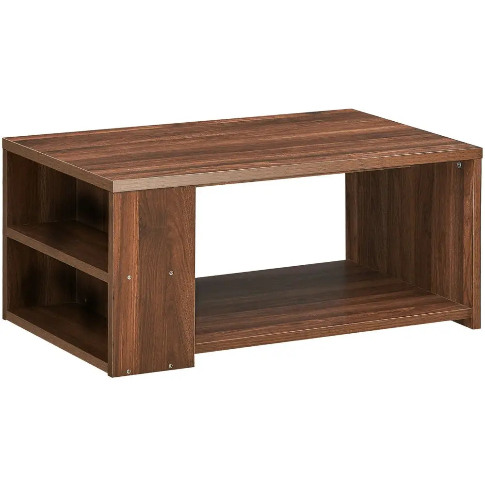 Coffee Table Sofa Side Table with Storage Shelves-Walnut - Walnut - Coffee Tables