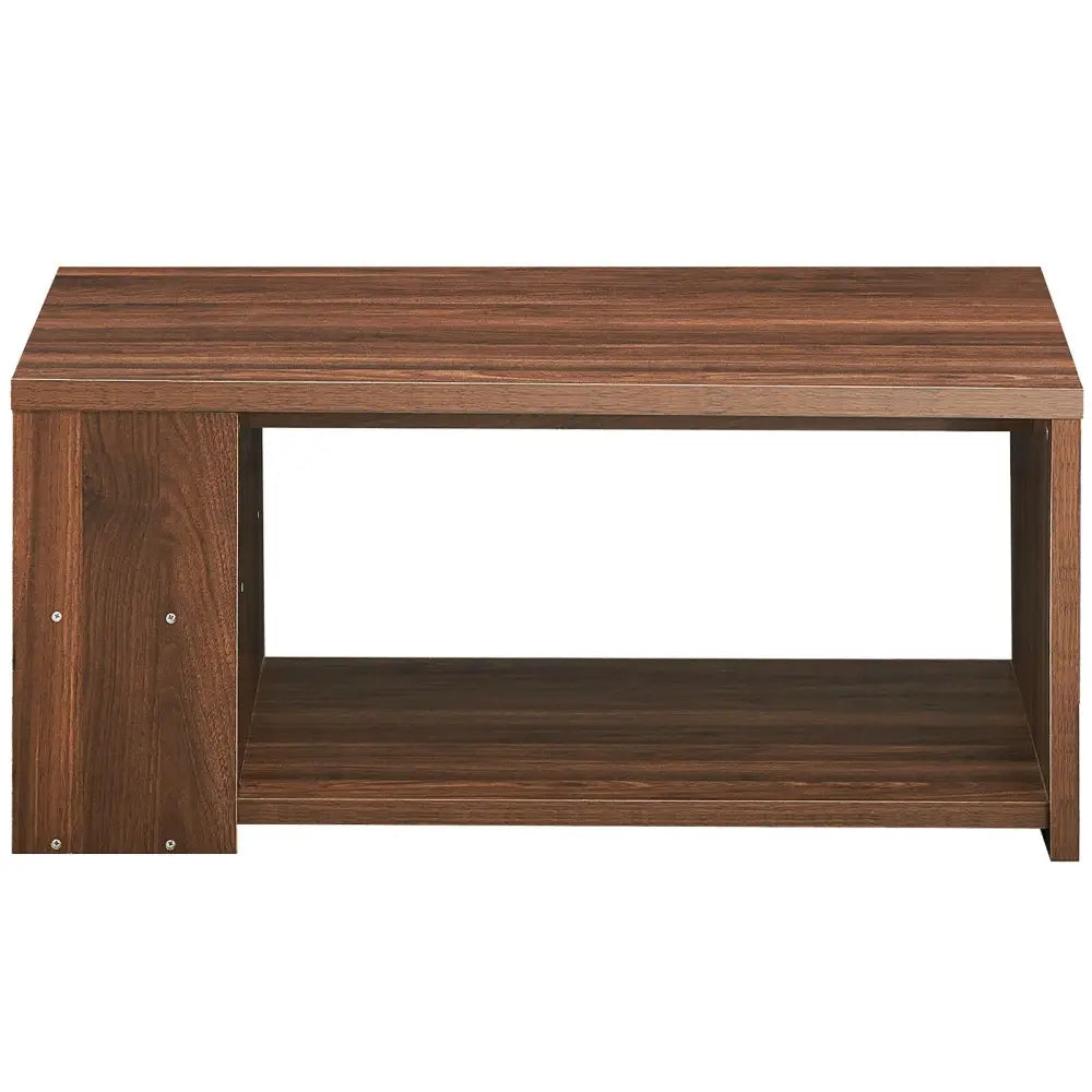 Coffee Table Sofa Side Table with Storage Shelves-Walnut - Walnut - Coffee Tables