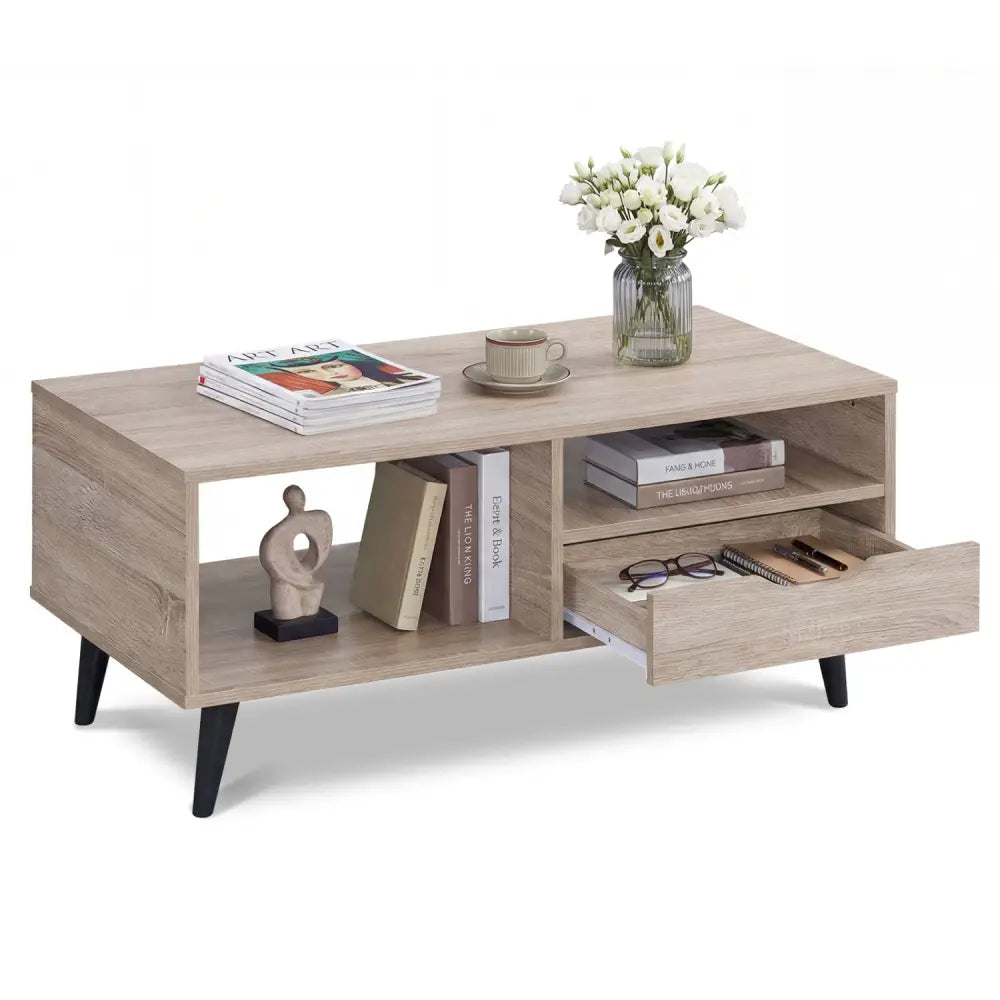 Coffee Table with Storage Rustic Rectangle Center Table-Natural - Natural - Coffee Tables