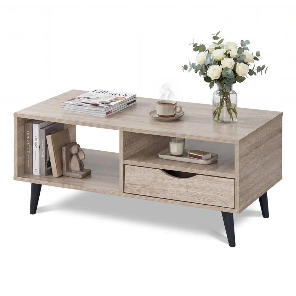 Coffee Table with Storage Rustic Rectangle Center Table-Natural - Natural - Coffee Tables
