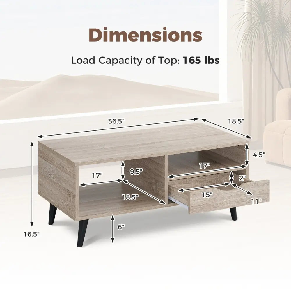 Coffee Table with Storage Rustic Rectangle Center Table-Natural - Natural - Coffee Tables