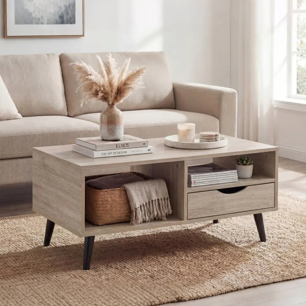 Coffee Table with Storage Rustic Rectangle Center Table-Natural - Natural - Coffee Tables