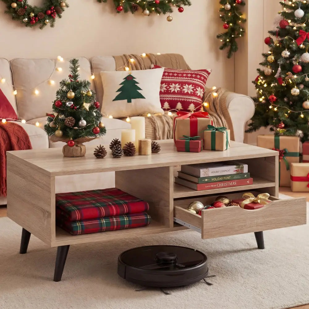Coffee Table with Storage Rustic Rectangle Center Table-Natural - Natural - Coffee Tables