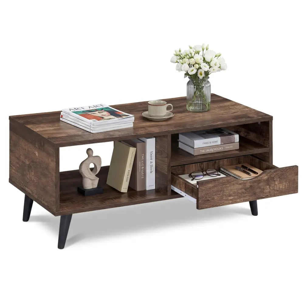 Coffee Table with Storage Rustic Rectangle Center Table-Walnut - Walnut - Coffee Tables