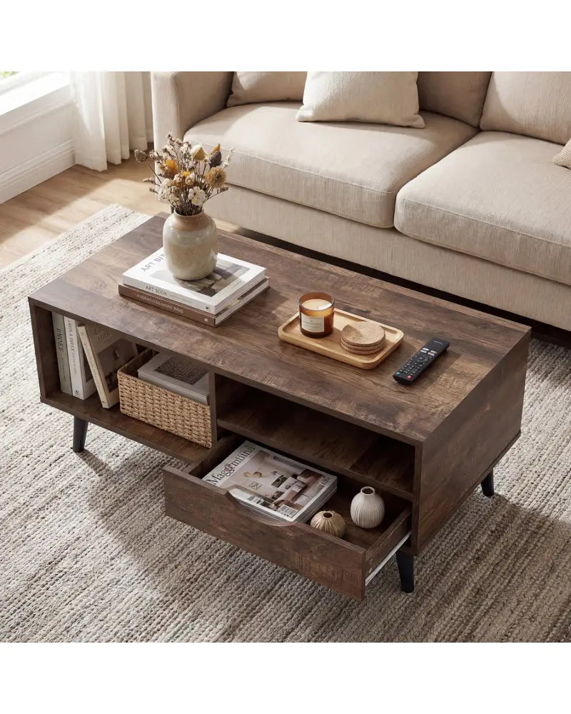 Coffee Table with Storage Rustic Rectangle Center Table-Walnut - Walnut - Coffee Tables