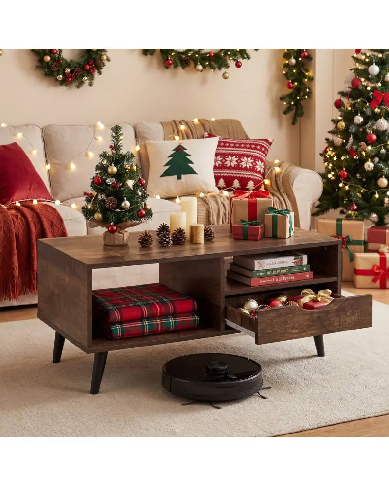 Coffee Table with Storage Rustic Rectangle Center Table-Walnut - Walnut - Coffee Tables